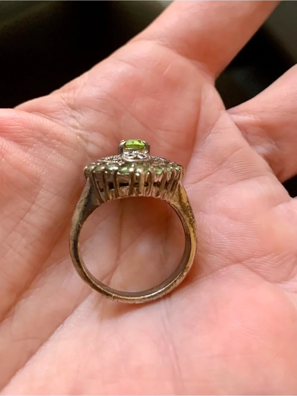 Vintage Green Gemstone Filigree 925 Sterling Silver Statement Ring #0041